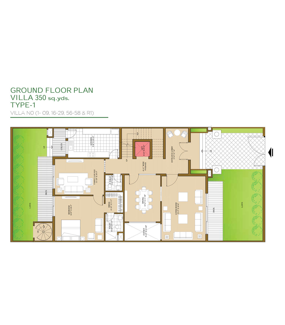 Villa - 350 Sq.Yds (Ground Floor Plan)